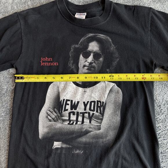 Vintage Jerzees John Lenon 96 Band T‎ Shirt Black Small Men’s Double Side Short - Picture 5 of 5